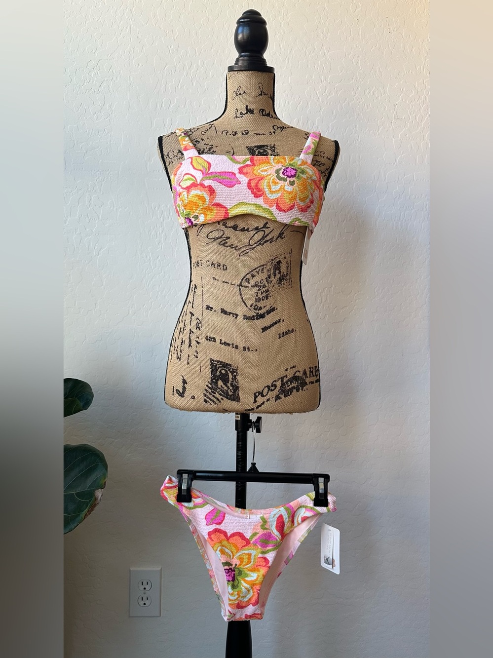 Gianni Bini Pink Floral Smocked Two Piece Bikini